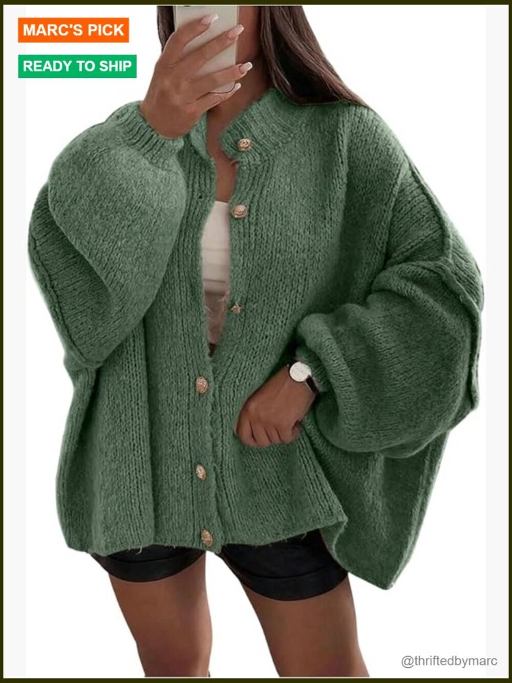 Oversized Cardigan Sweater Button Down Lantern Sleeve Cozy Jacket